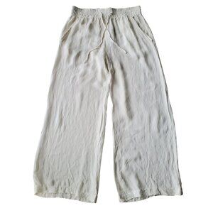 Charlie by Matthew Zink 100% Silk Drawstring Wide Leg Pants Cream Color Size S